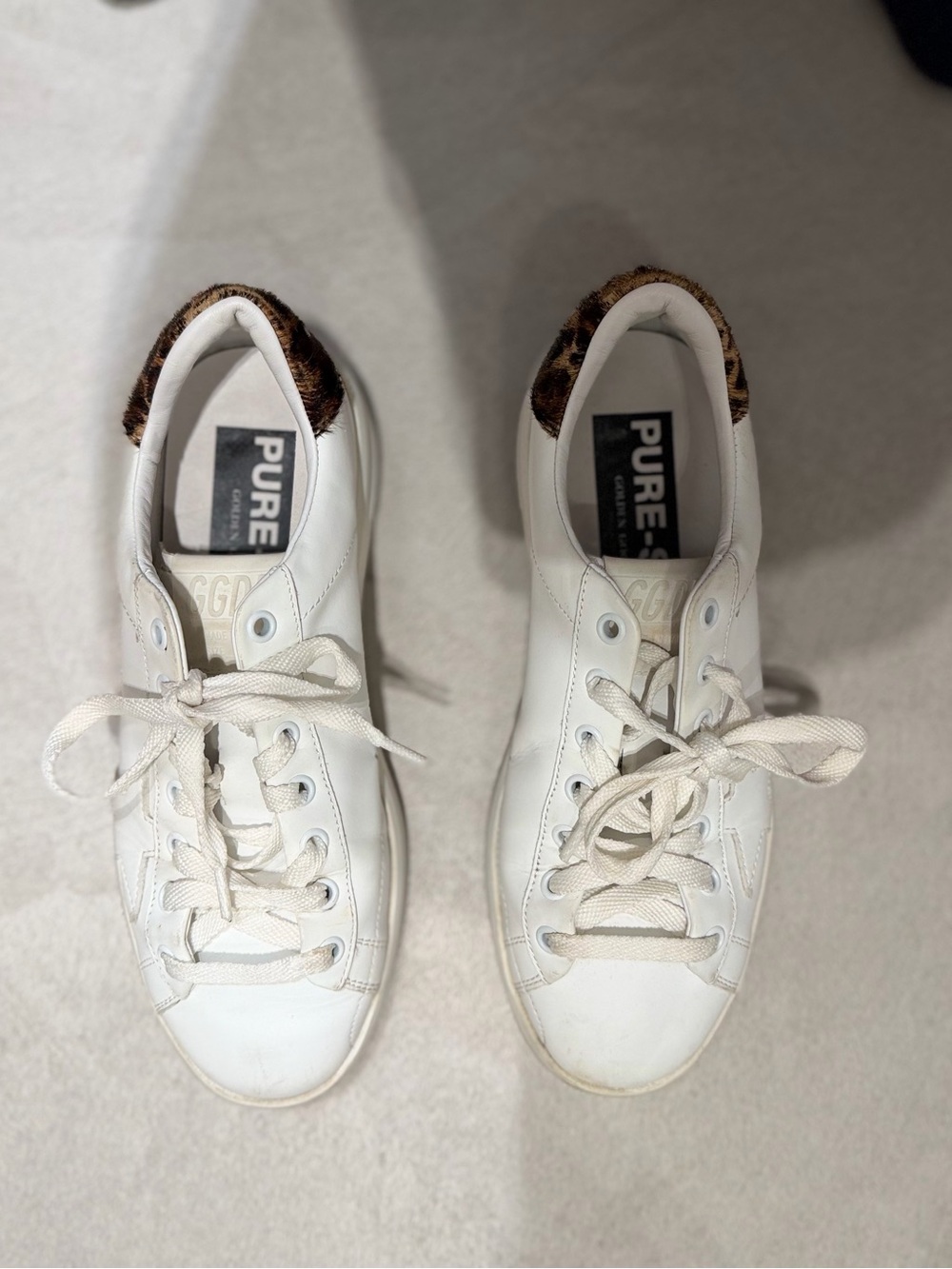 Golden Goose White Sneakers with Leopard Heel Trim